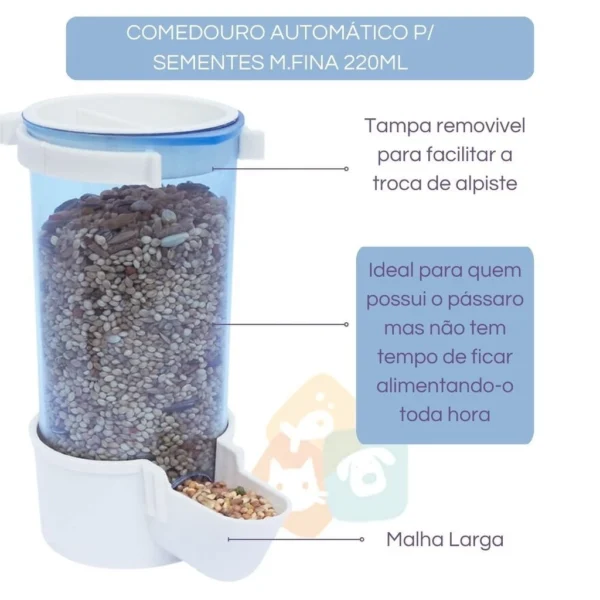 Kit Comedouro automático de sementes 220ml + Bebedouro Automático 200ml - Aves e Calopsitas - Imagem 2